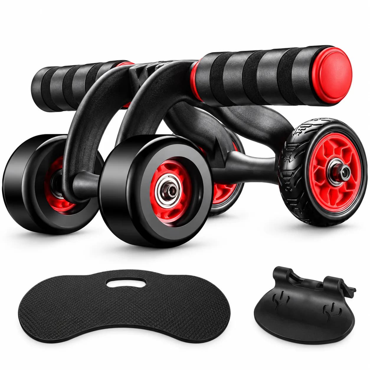 Black and Red Multi-Wheel Ab Roller with Curved Grip Handles and Textured Wheels thumbnail 5