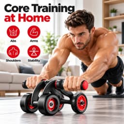 Black and Red Multi-Wheel Ab Roller with Curved Grip Handles and Textured Wheels