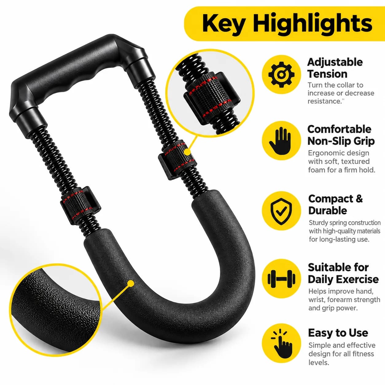 Black Adjustable Hand and Finger Exerciser with Mechanical Repetition Counter thumbnail 3