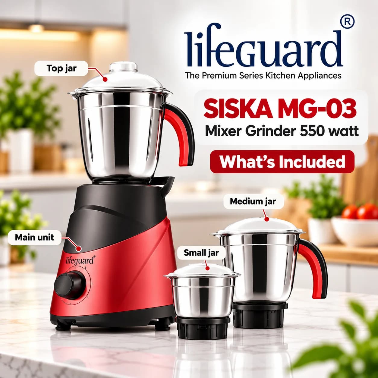 Mixer Grinder with Stainless Steel Jars and Rotary Speed Control thumbnail 4