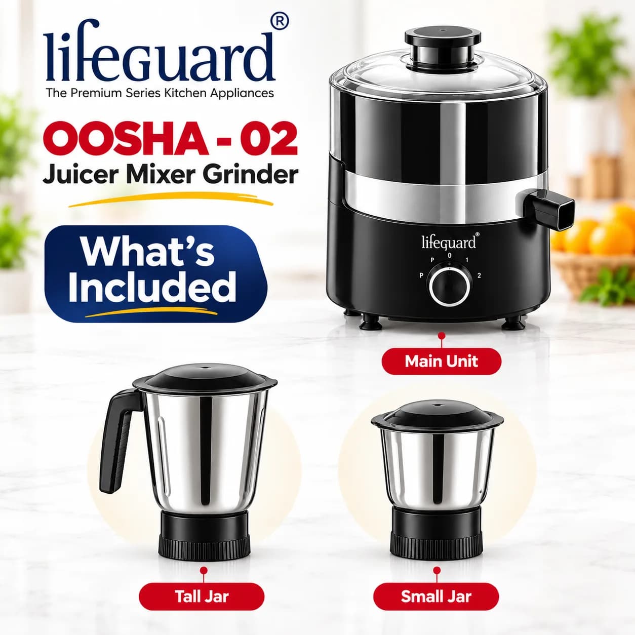 OOSHA-02 Juicer Mixer Grinder with Centrifugal Juicer and Rotary Speed Control thumbnail 2