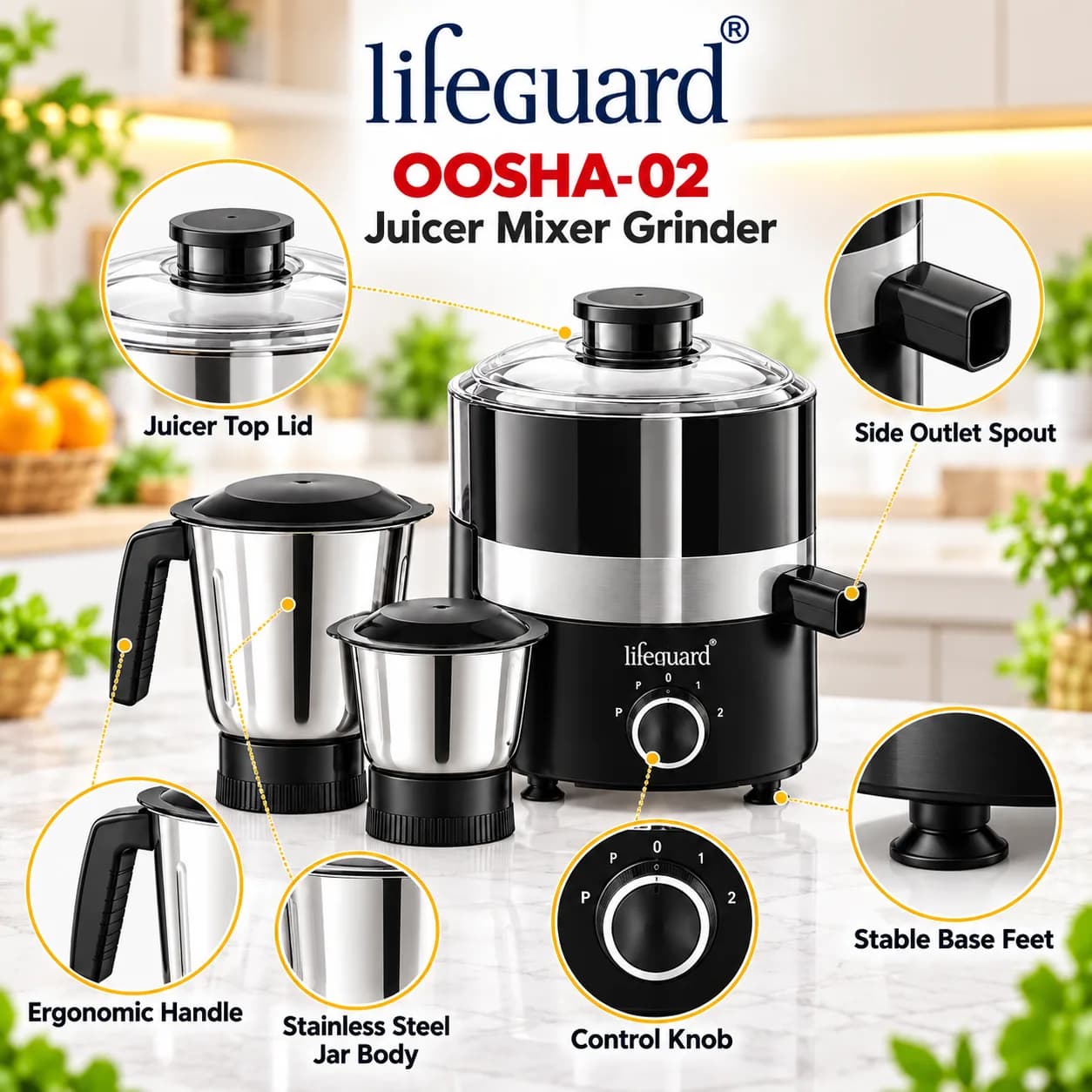 OOSHA-02 Juicer Mixer Grinder with Centrifugal Juicer and Rotary Speed Control thumbnail 4