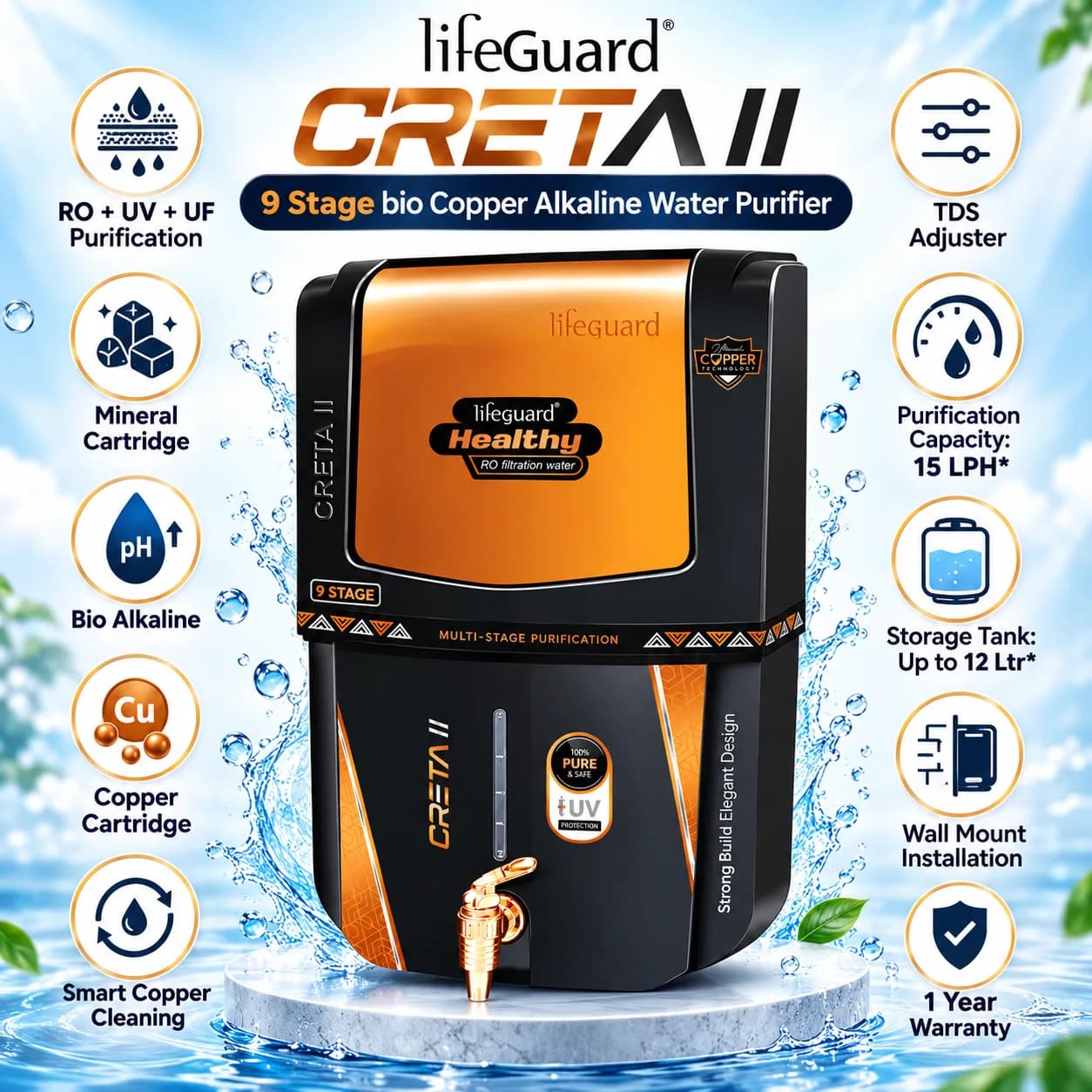 Black and Copper 15 L Creta II Multi-Stage Water Purifier thumbnail 5