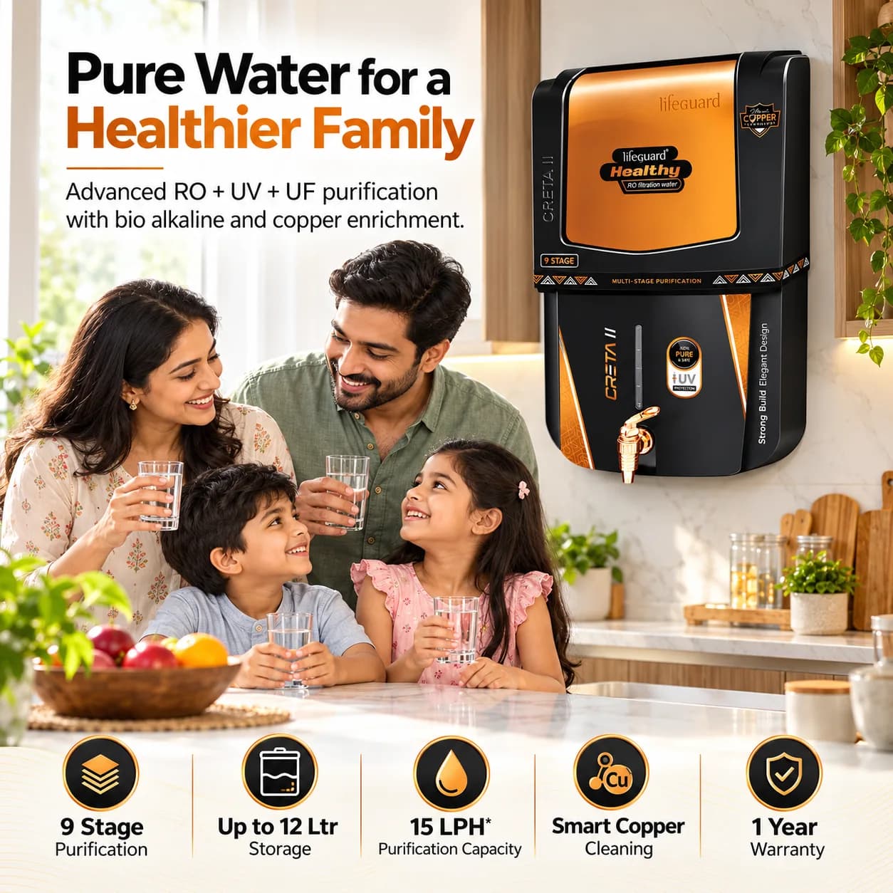 Black and Copper 15 L Creta II Multi-Stage Water Purifier thumbnail 3