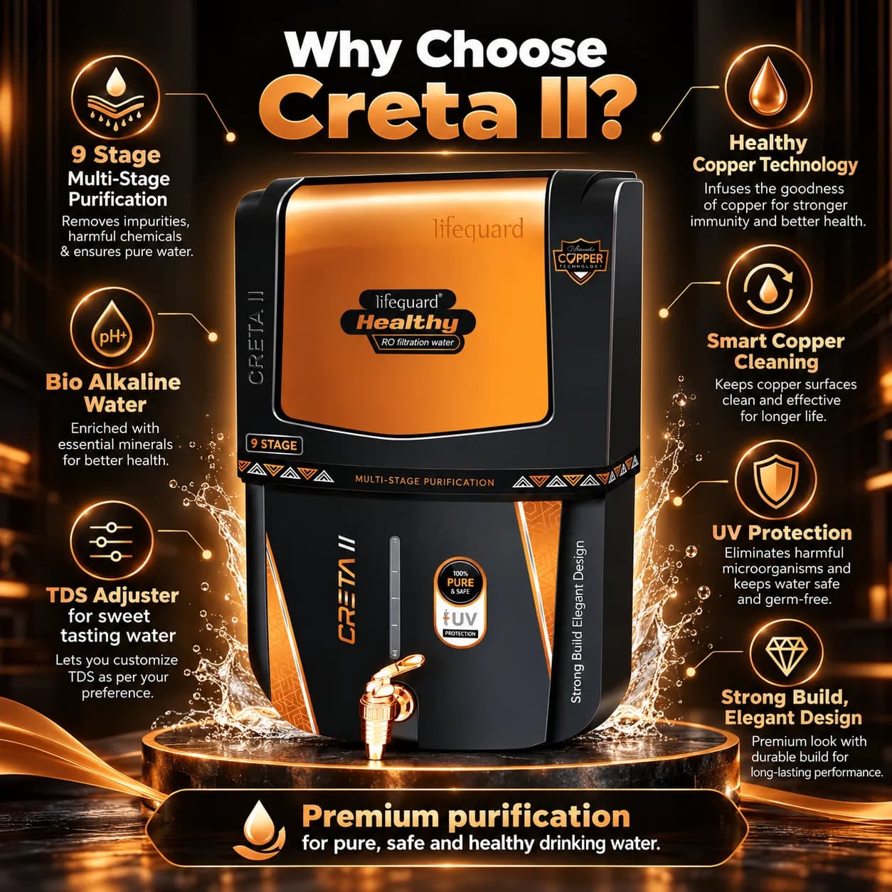 Black and Copper 15 L Creta II Multi-Stage Water Purifier thumbnail 1
