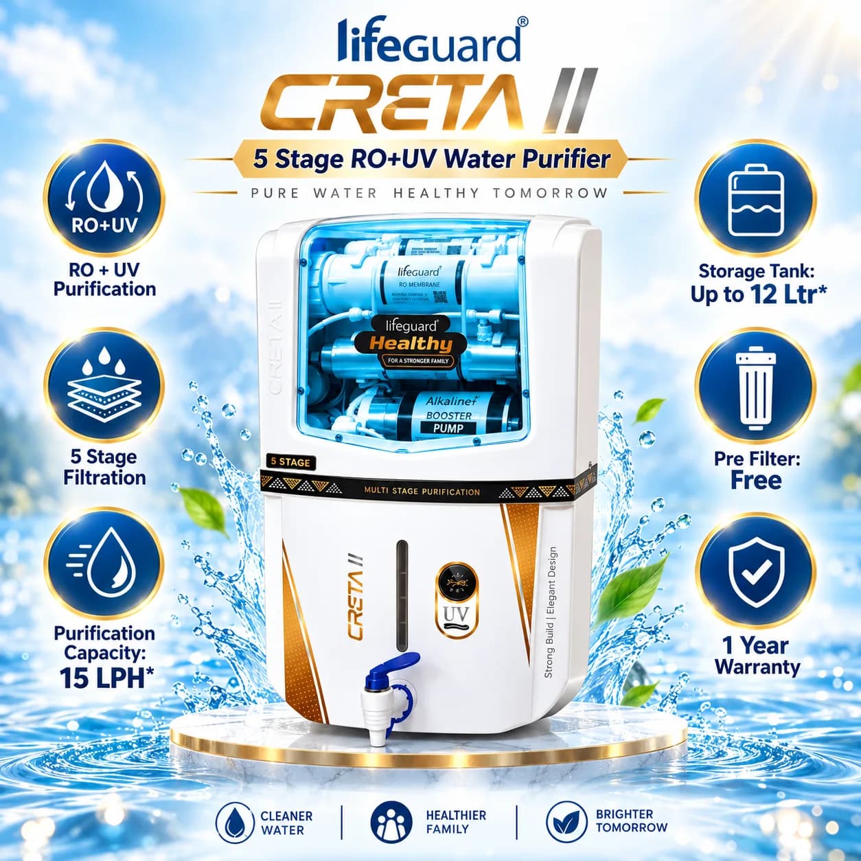 White 5-Stage RO Water Purifier with UV, Alkaline Booster Pump and Transparent Front Panel thumbnail 3