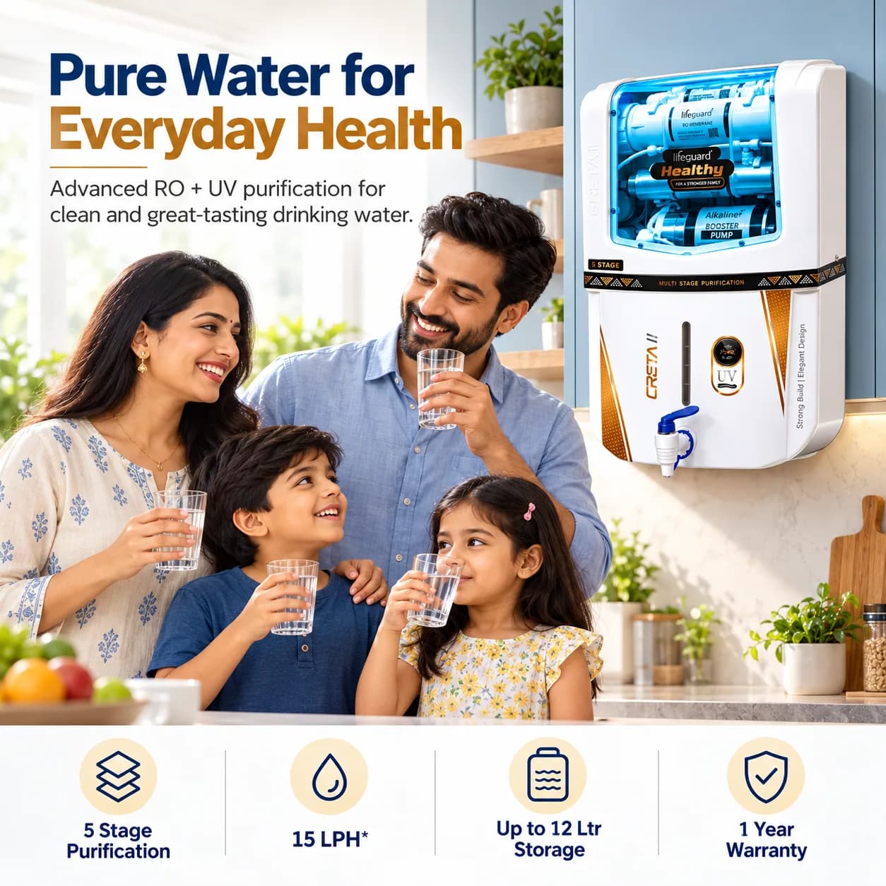 White 5-Stage RO Water Purifier with UV, Alkaline Booster Pump and Transparent Front Panel thumbnail 6