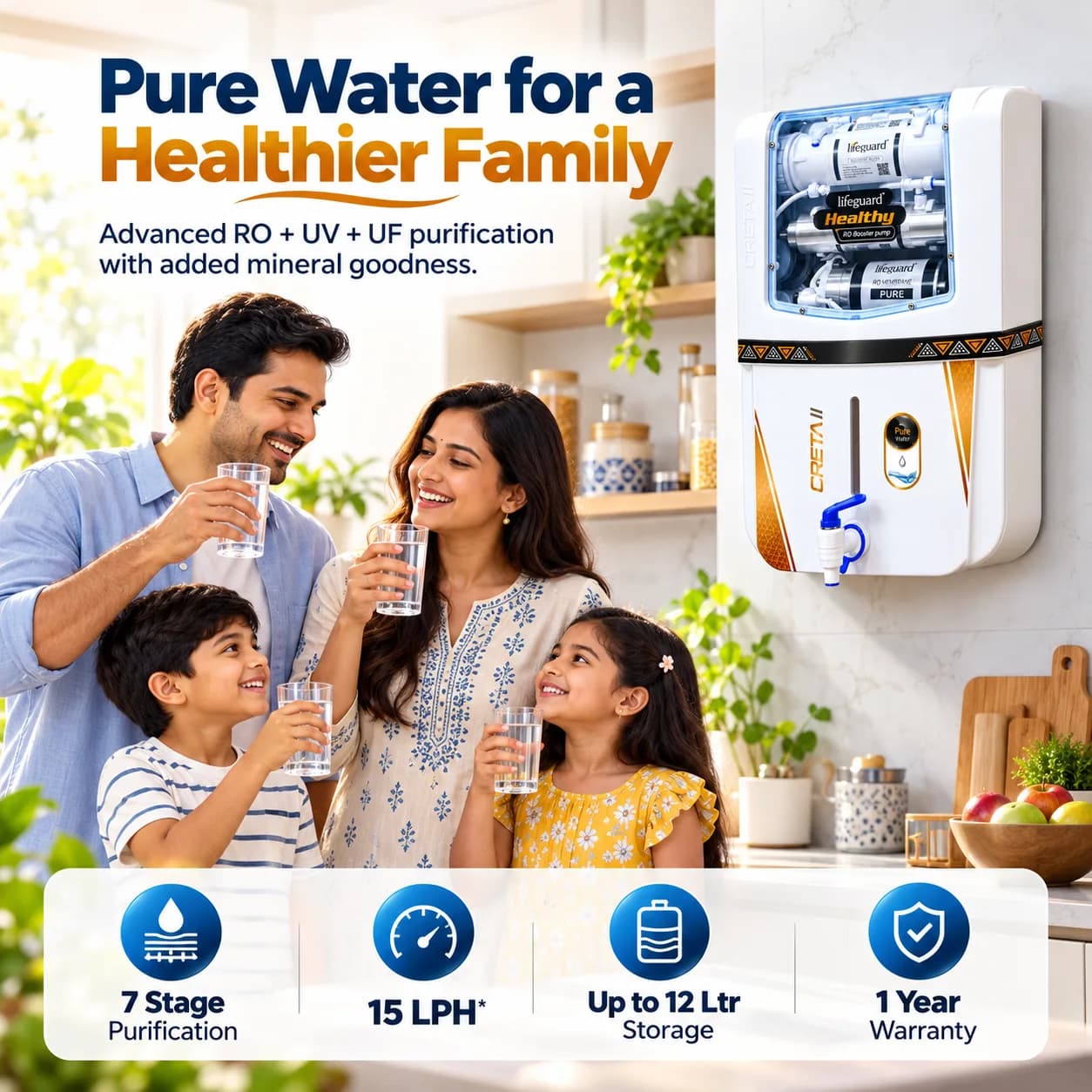 White Wall-Mounted RO Water Purifier with Transparent Filter Window and Blue Dispensing Tap thumbnail 6