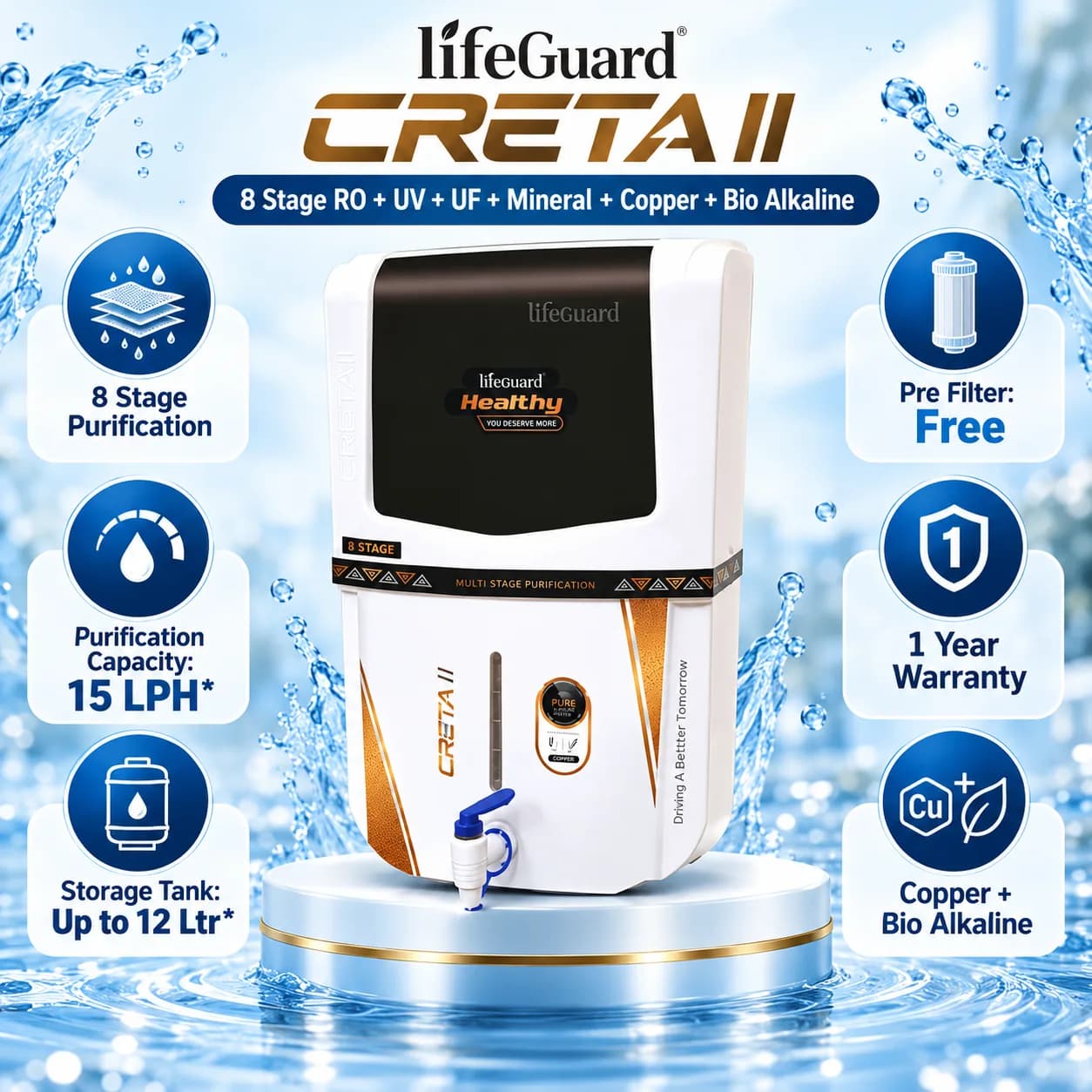 White and Black 12 L 8-Stage Water Purifier with Blue Dispensing Tap thumbnail 3