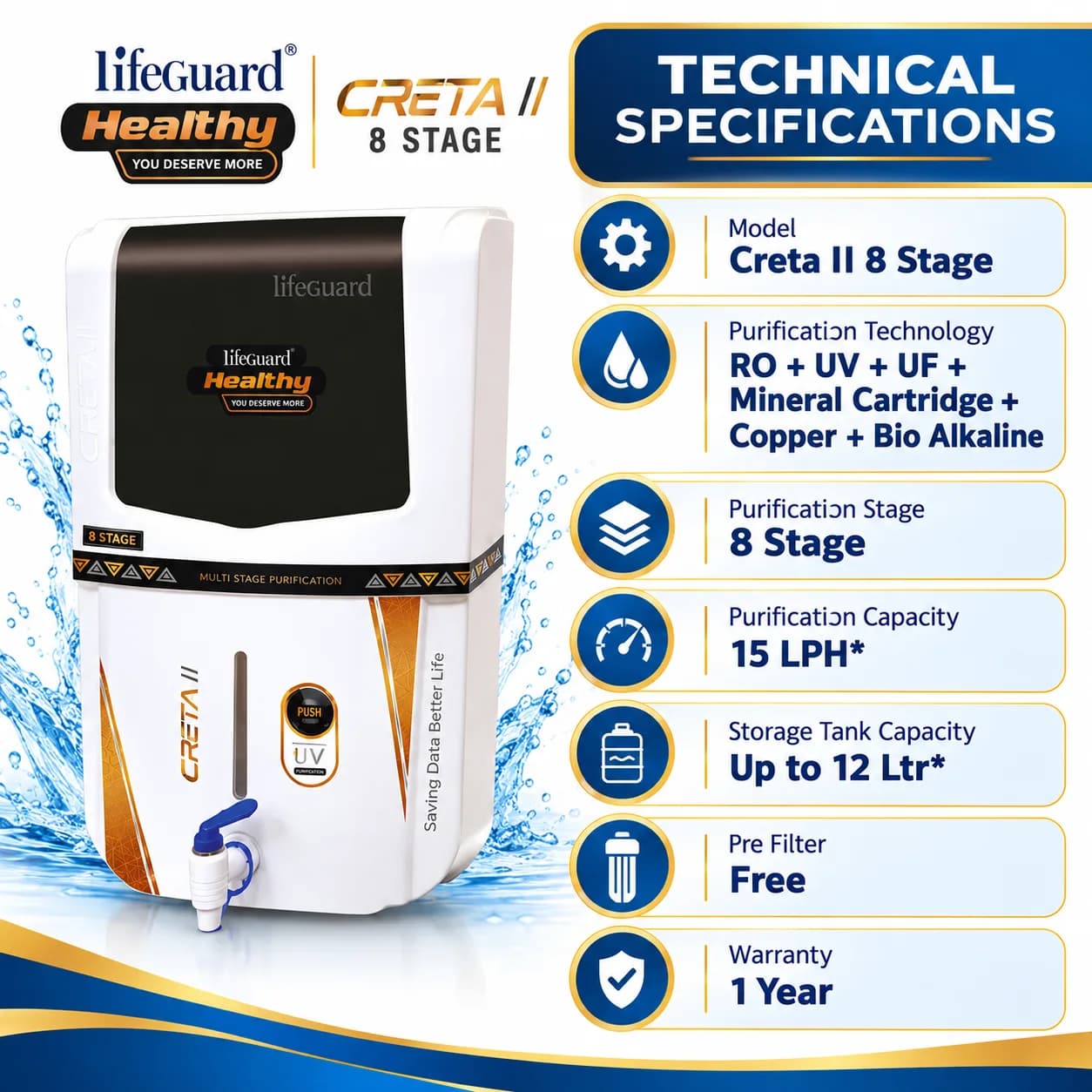 White and Black 12 L 8-Stage Water Purifier with Blue Dispensing Tap thumbnail 4