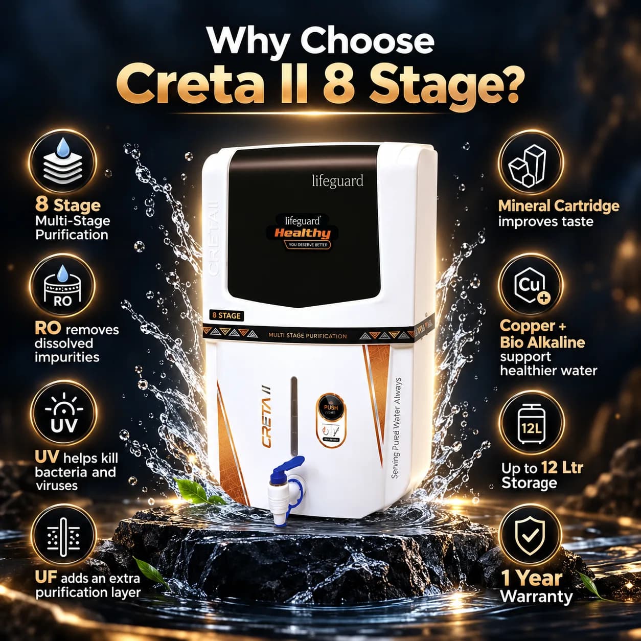 White and Black 12 L 8-Stage Water Purifier with Blue Dispensing Tap thumbnail 2