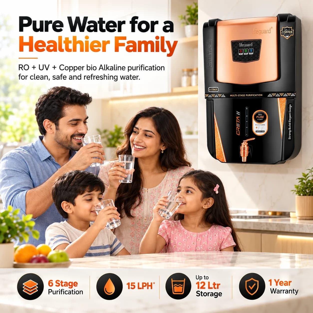Black and Copper-Tone 12 L 6-Stage Water Purifier with Front Status Indicators thumbnail 6