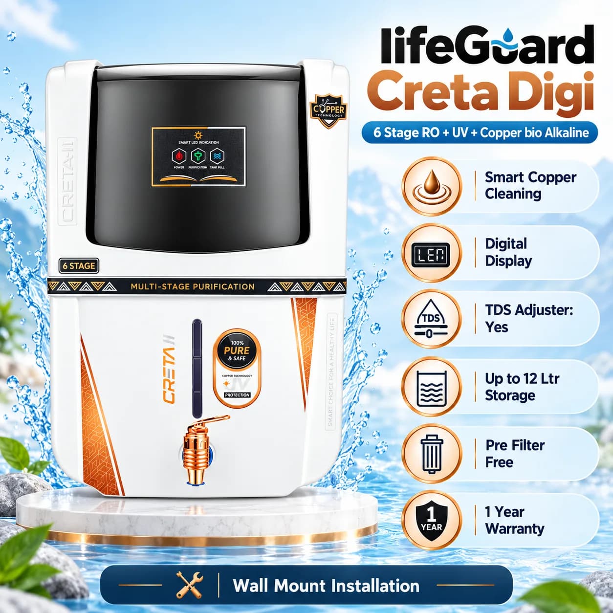White and Black 12 L Multi-Stage Water Purifier with Smart LED Indicators thumbnail 3