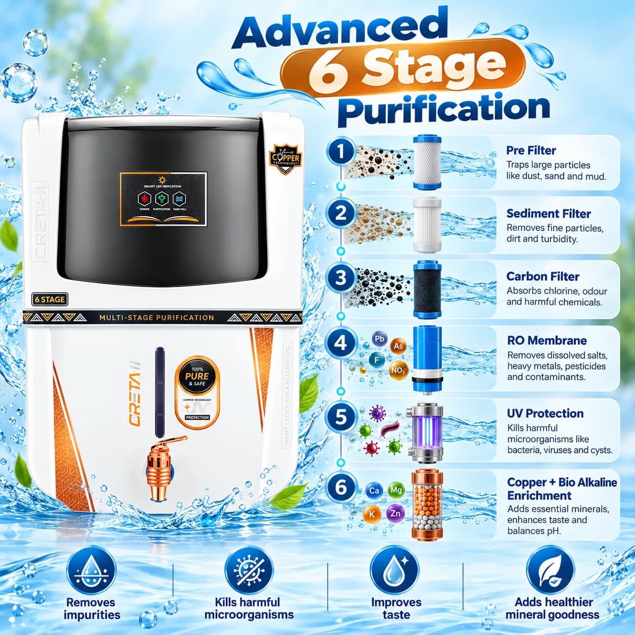 White and Black 12 L Multi-Stage Water Purifier with Smart LED Indicators thumbnail 5