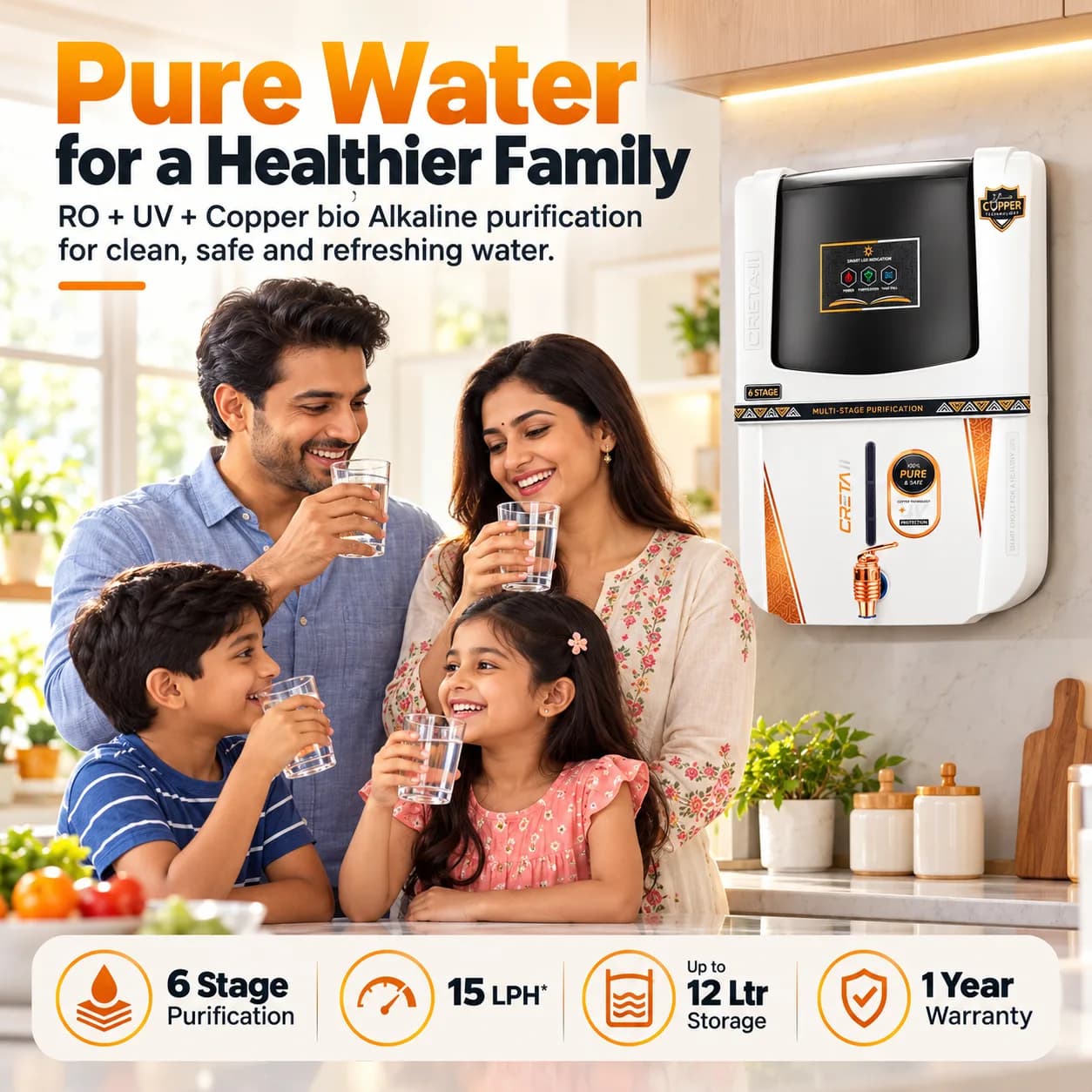 White and Black 12 L Multi-Stage Water Purifier with Smart LED Indicators thumbnail 6