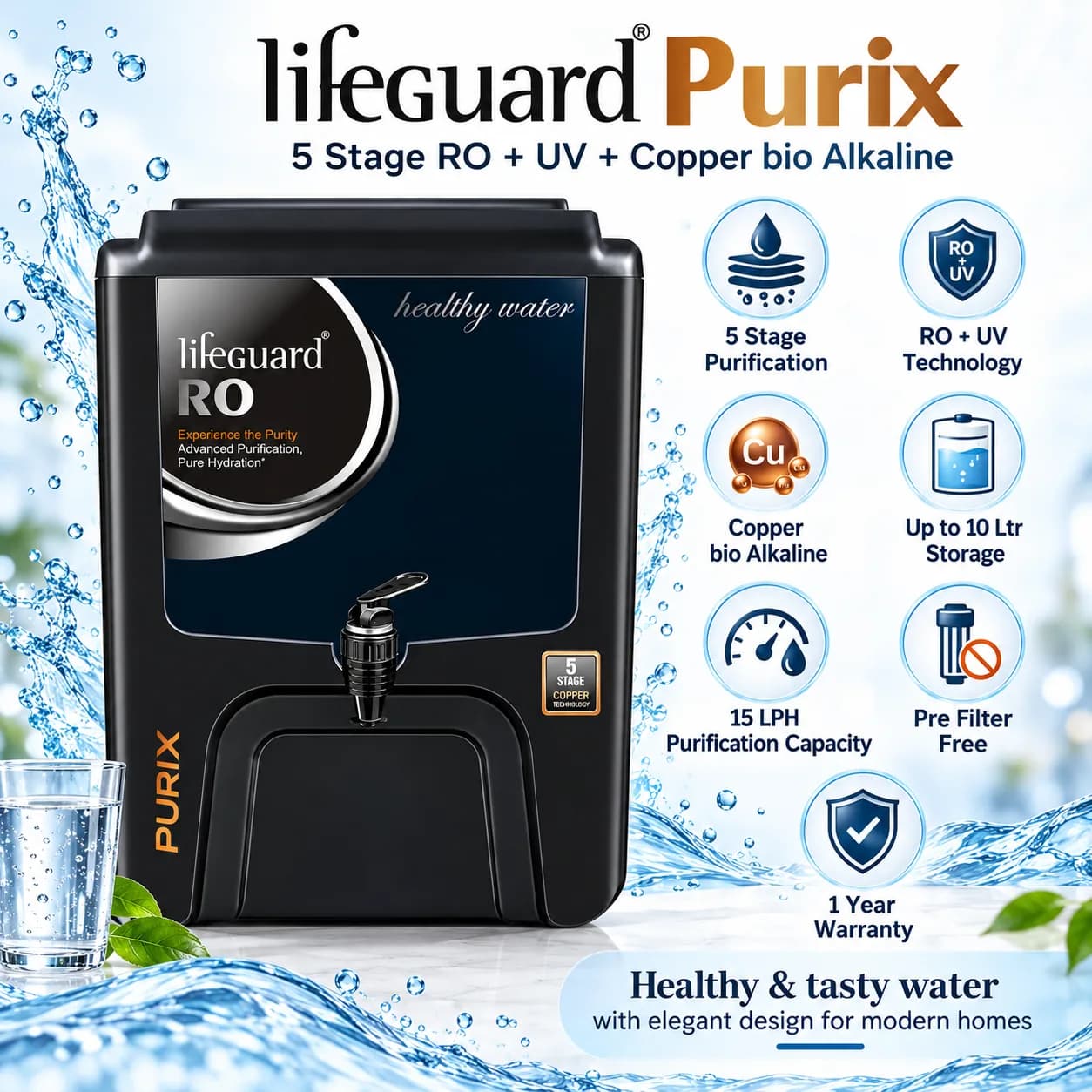 Black Plastic RO Water Purifier with Front Dispensing Tap and 10 L Storage thumbnail 3