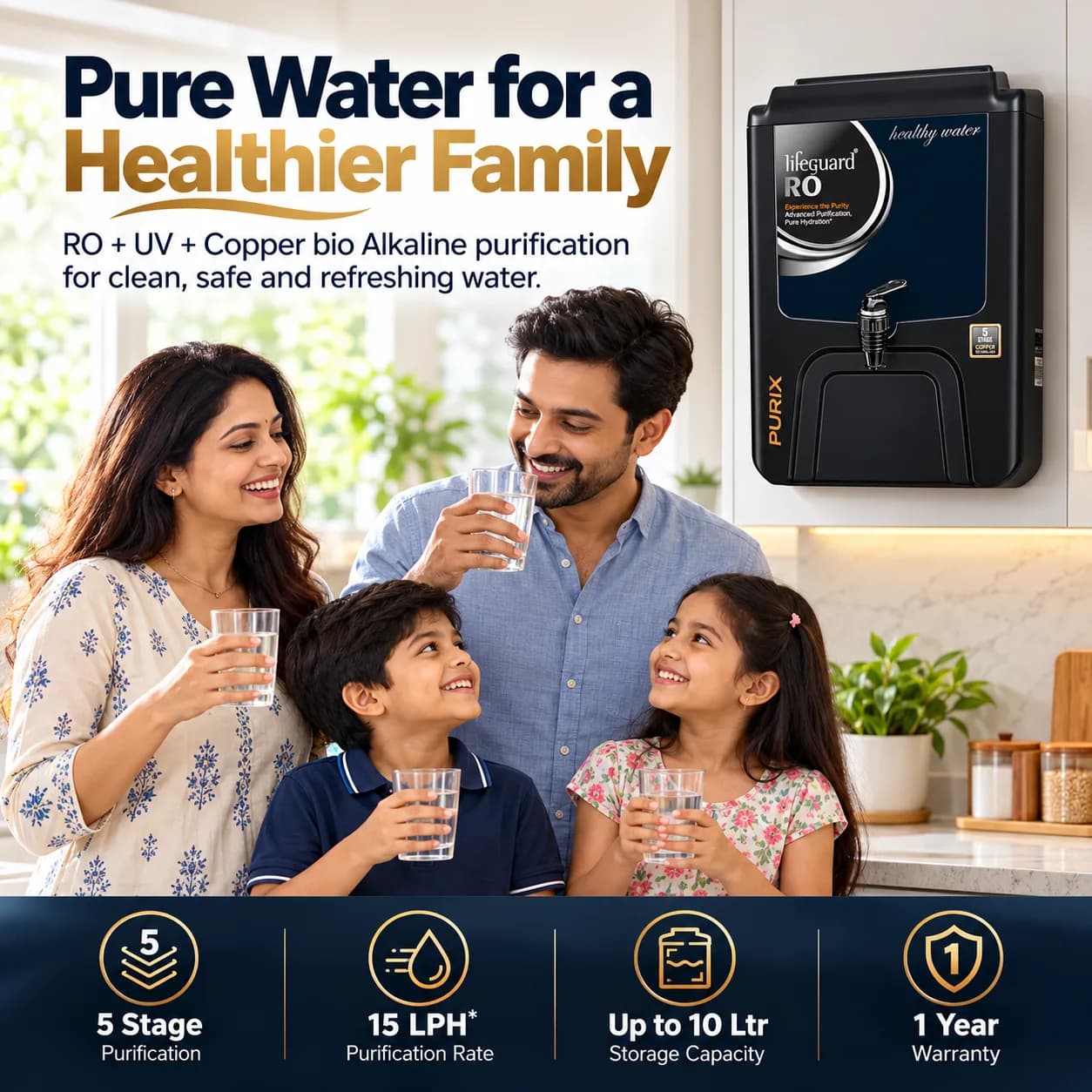 Black Plastic RO Water Purifier with Front Dispensing Tap and 10 L Storage thumbnail 6