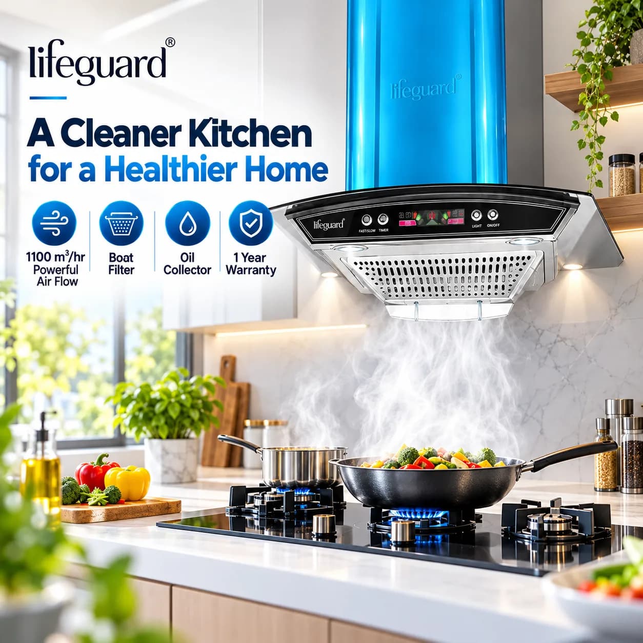 Lifeguard FRESCO Kitchen Chimney | 1100 m³/hr Airflow | Push Button Control thumbnail 3