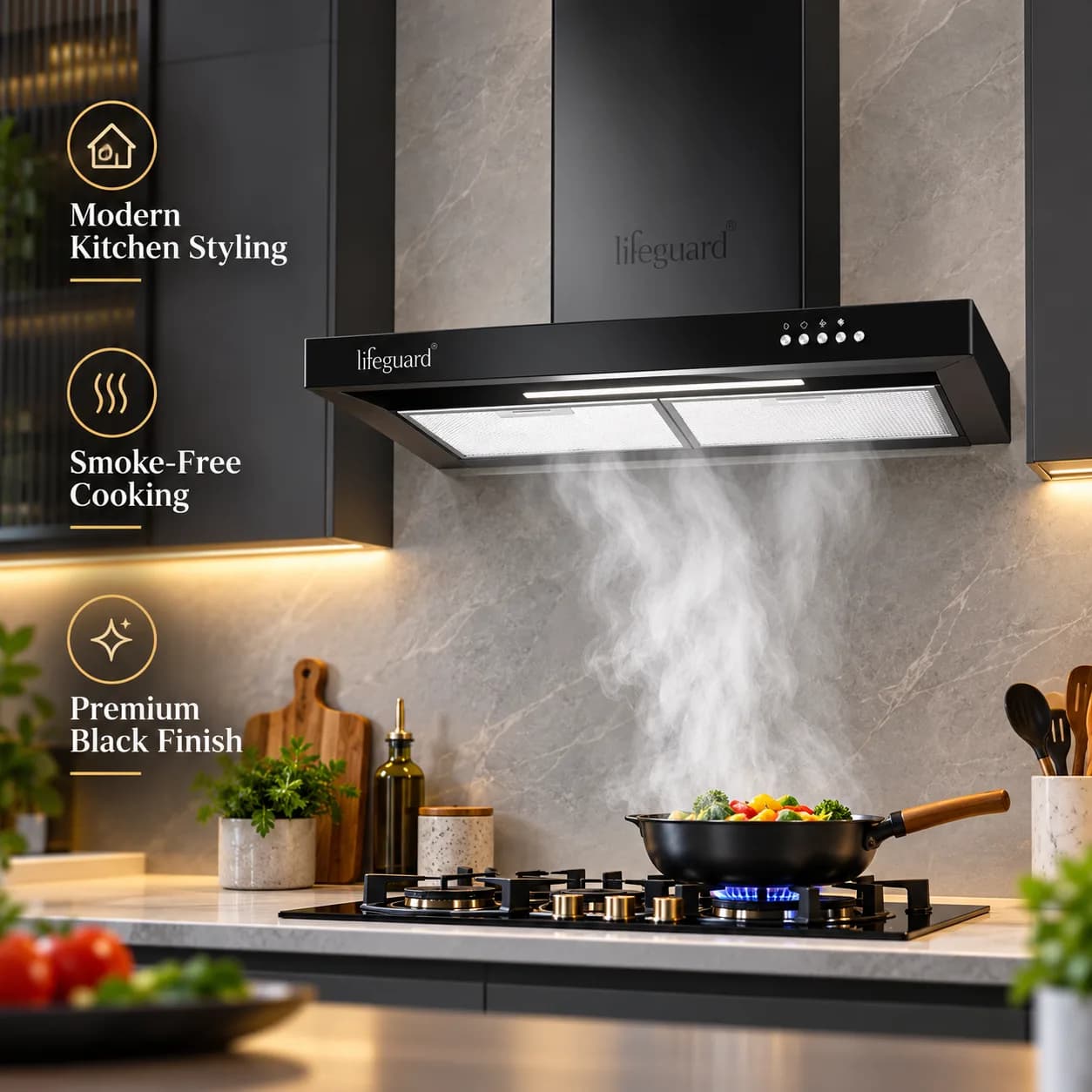 Lifeguard EXPO BLACK Kitchen Chimney | 1100 m³/hr Powerful Suction | Efficient Smoke & Odour thumbnail 5