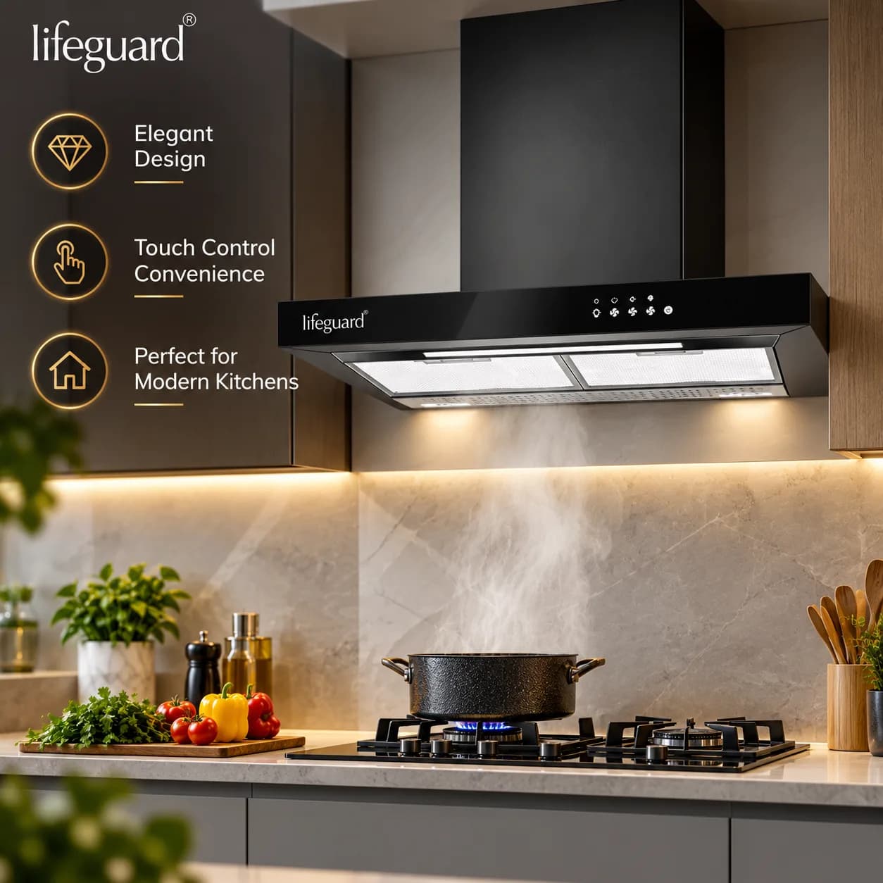 Lifeguard FRESCO TAC Auto Clean Kitchen Chimney, 1200 m³/hr Airflow, 3-Speed Touch & Motion thumbnail 5