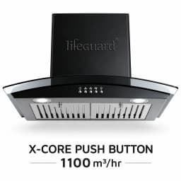 Lifeguard X-CORE TAC Kitchen Chimney | 1300 m³/hr Powerful Suction | Touch Control Panel | Curved Glass Design