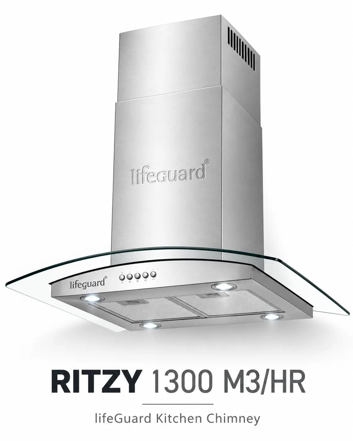 Lifeguard RITZY Kitchen Chimney | 1300 m³/hr Powerful Suction | Soft Push Button Control