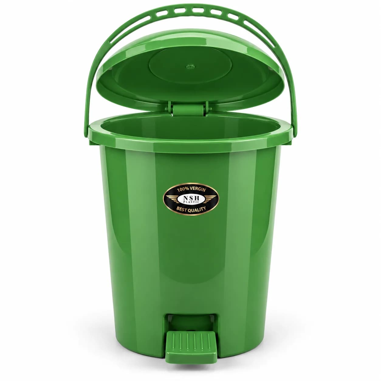 Green Plastic Pedal Dustbin with Hinged Lid and Overhead Carry Handle, 10 L thumbnail 4