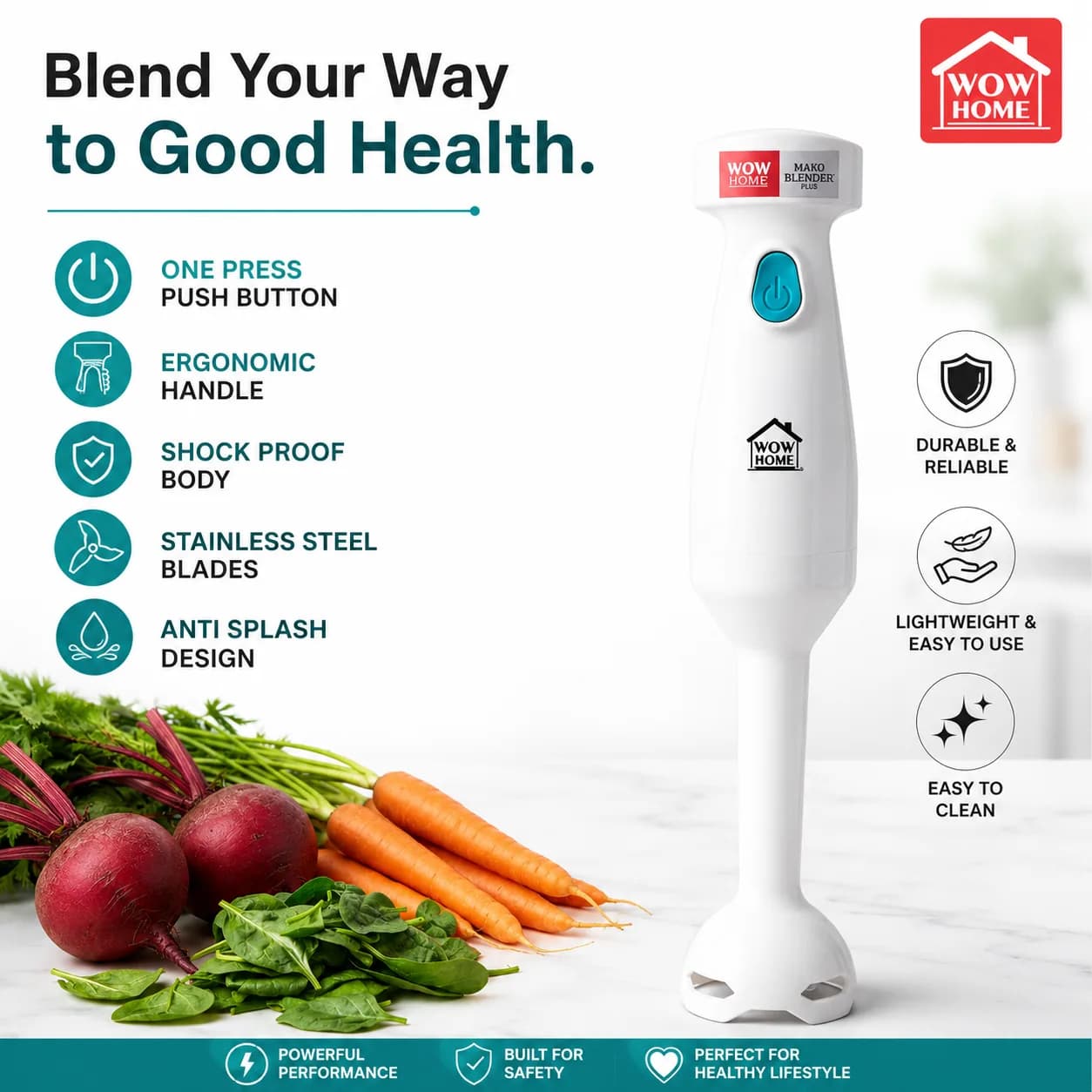 White Hand Blender with Teal Push Button and Immersion Blending Head thumbnail 2