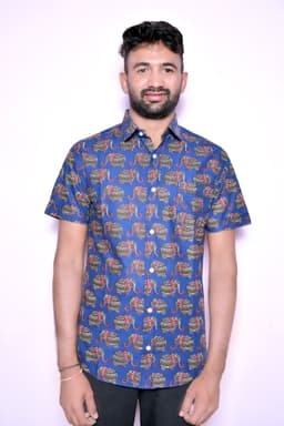 Men’S Cotton Printed Casual Shirt | Half Sleeve | Regular Fit | Elephant Ethnic Print