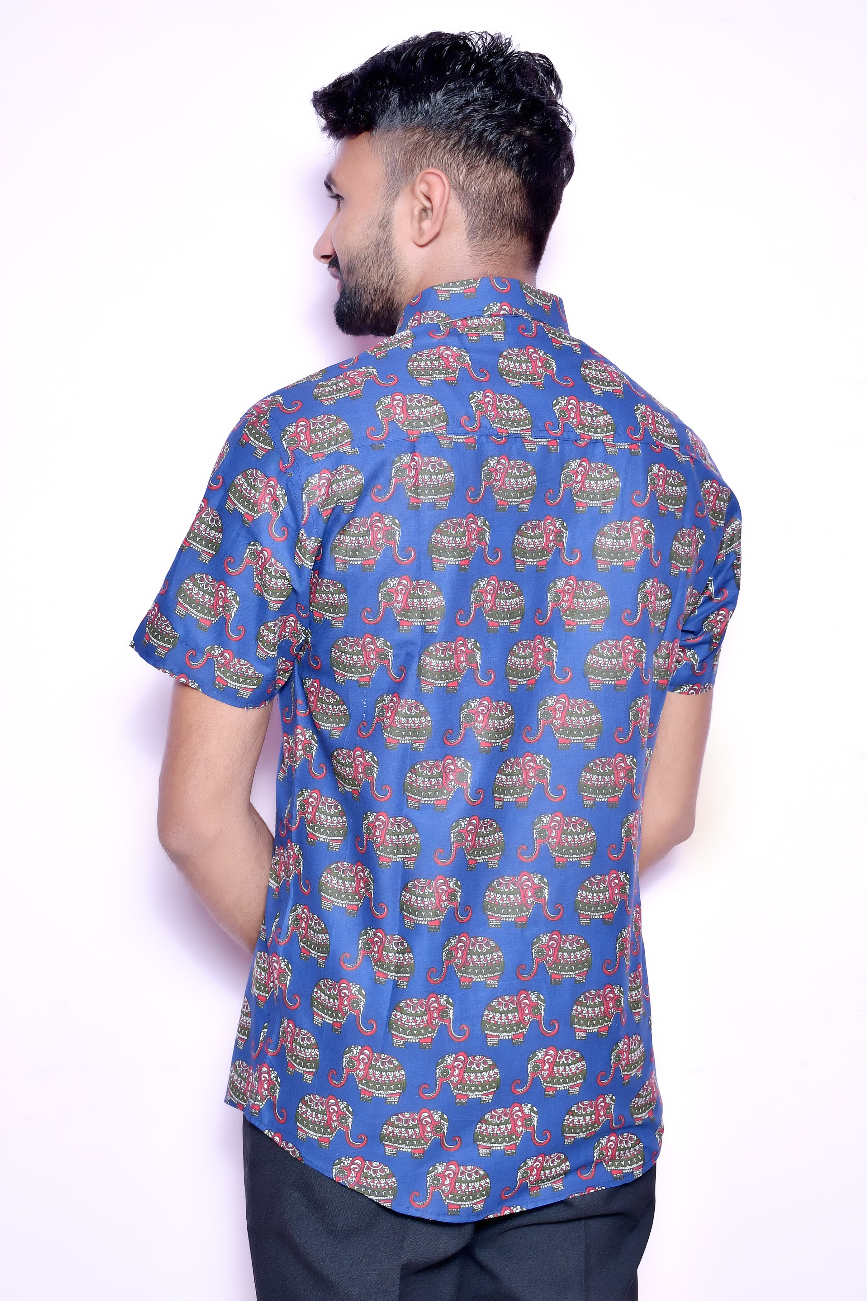 Men’S Cotton Printed Casual Shirt | Half Sleeve | Regular Fit | Elephant Ethnic Print thumbnail 2