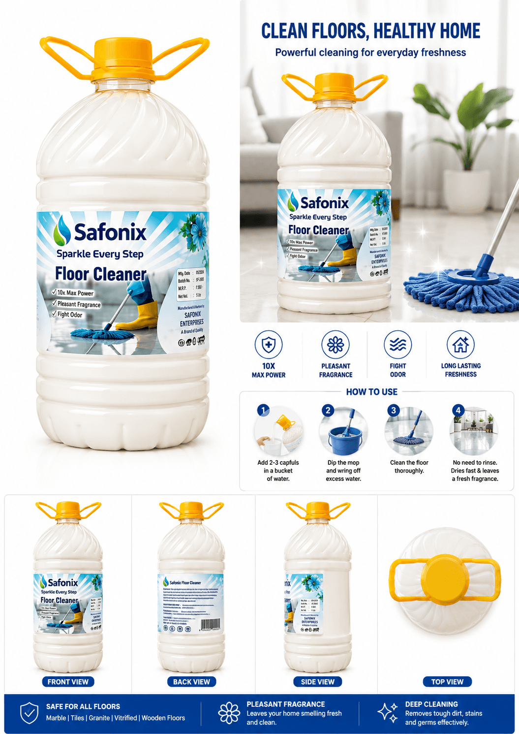 Safonix Floor Cleaner 5 L – 10X Max Power, Pleasant Fragrance & Odor Control thumbnail 2