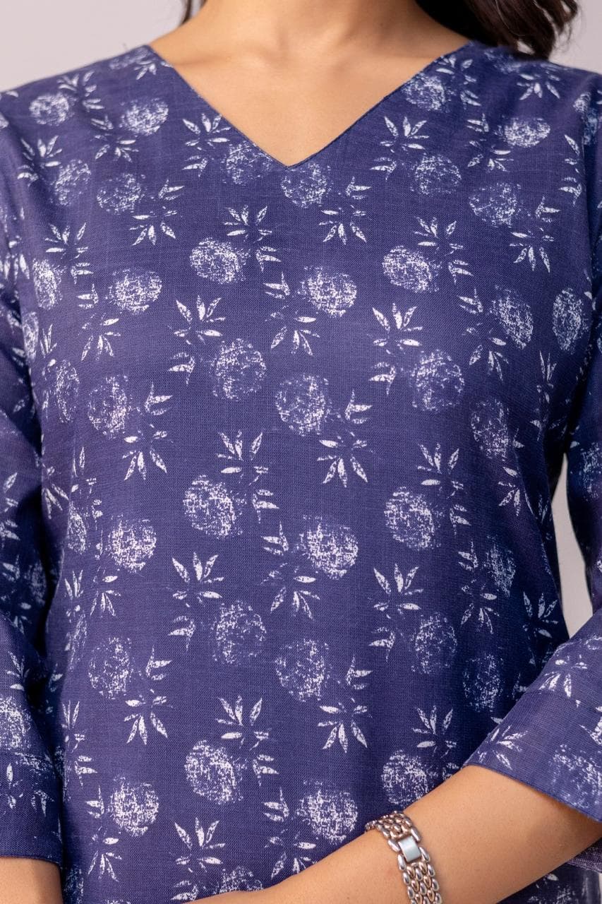 Floral Printed Co-Ord Set For Women - 3/4 Sleeve Tunic Top & Straight Pants Two Piece Outfit thumbnail 5