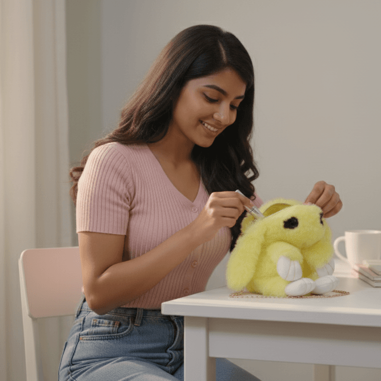 Soft Fur Rabbit Crossbody Bag ID No: GP052_YELLOW thumbnail 3