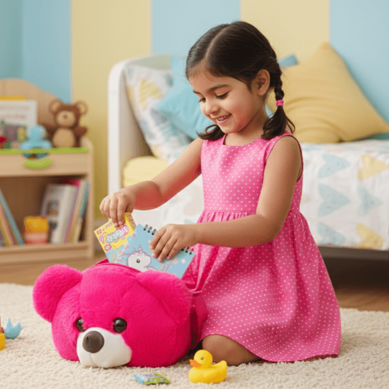 Teddy Face Plush Pouch for Girls & Kids ID No: GP054_PINK thumbnail 4