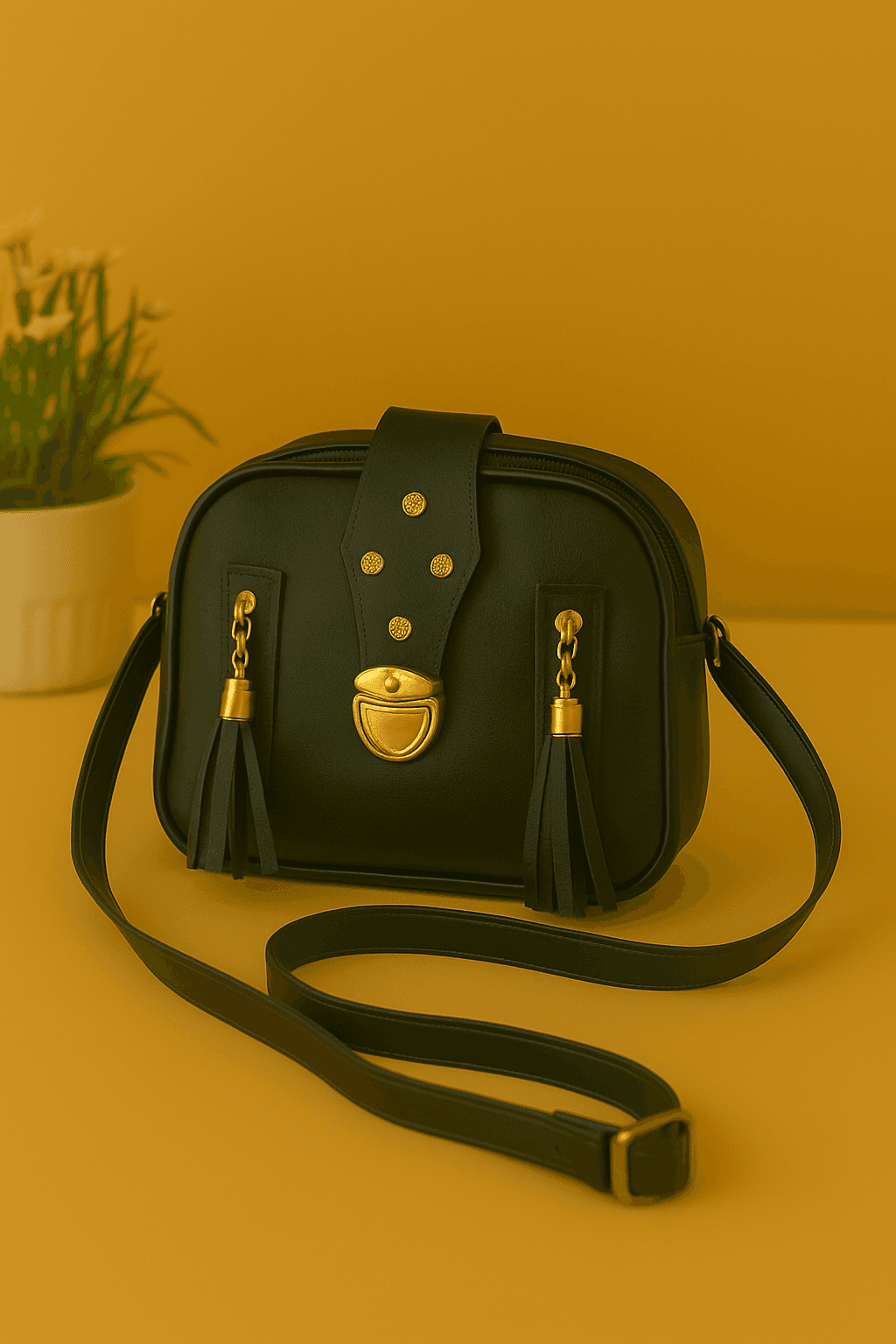 Women & Girls Cross Body Sling Bag with Adjustable Belt - Black thumbnail 4