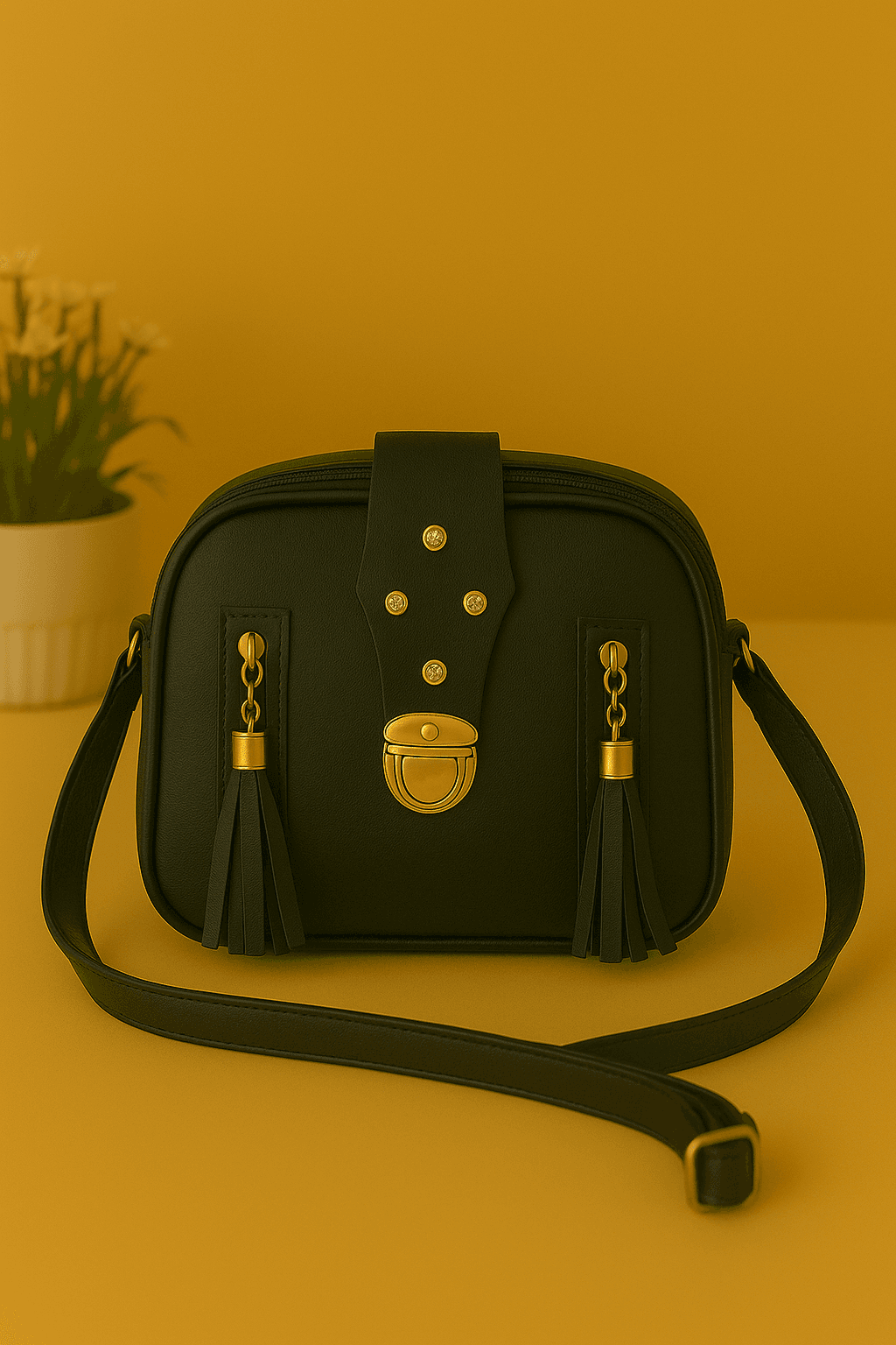 Women & Girls Cross Body Sling Bag with Adjustable Belt - Black thumbnail 1