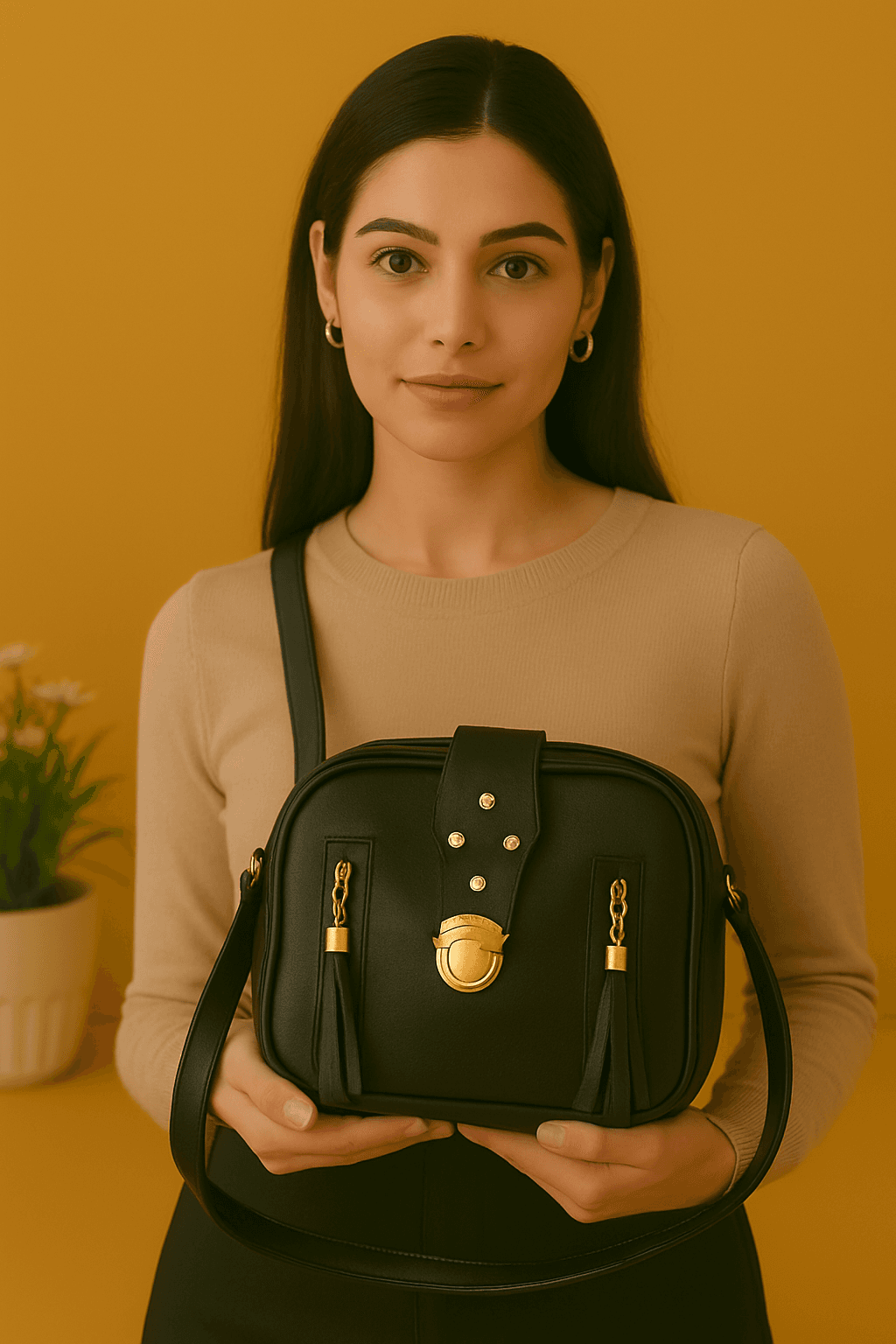 Women & Girls Cross Body Sling Bag with Adjustable Belt - Black thumbnail 3