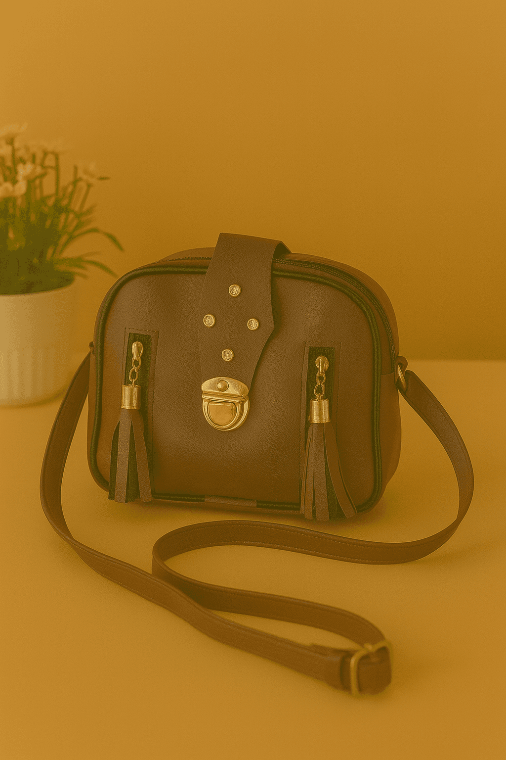 Women & Girls Cross Body Sling Bag with Height Adjustable Belt - Light Brown thumbnail 4