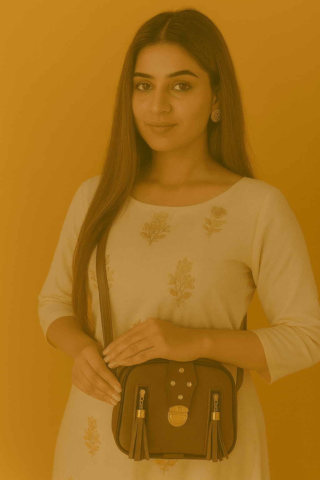 Women & Girls Cross Body Sling Bag with Height Adjustable Belt - Light Brown thumbnail 3