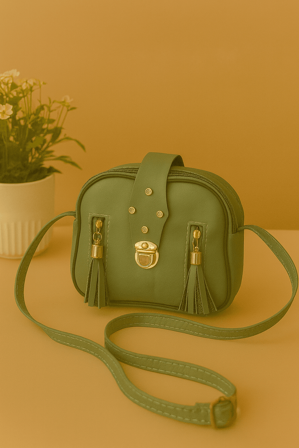 Women & Girls Cross Body Sling Bag with Height Adjustable Belt - Green thumbnail 2