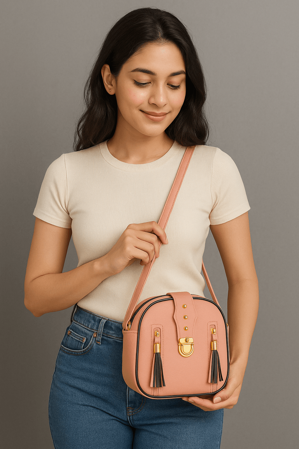 Women & Girls Cross Body Sling Bag with Height Adjustable Belt - Pink thumbnail 3
