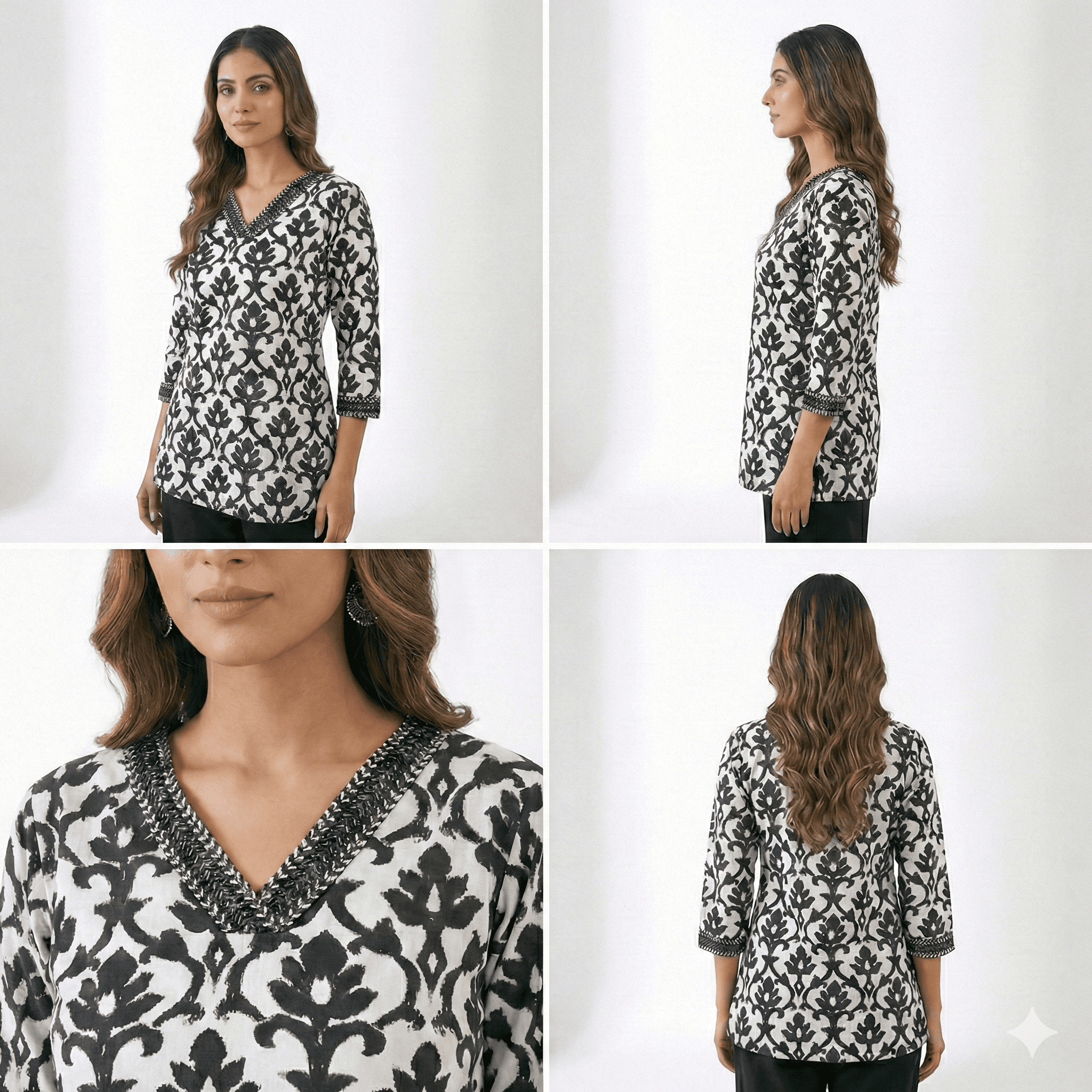 Black & White Printed Regular Fit Cotton Kurti Top  thumbnail 4