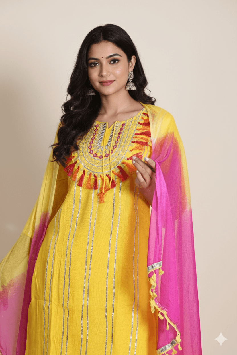 Women' Premium Rayon Embroidered Kurta Set With Trousers & Contrast Dupatta thumbnail 3