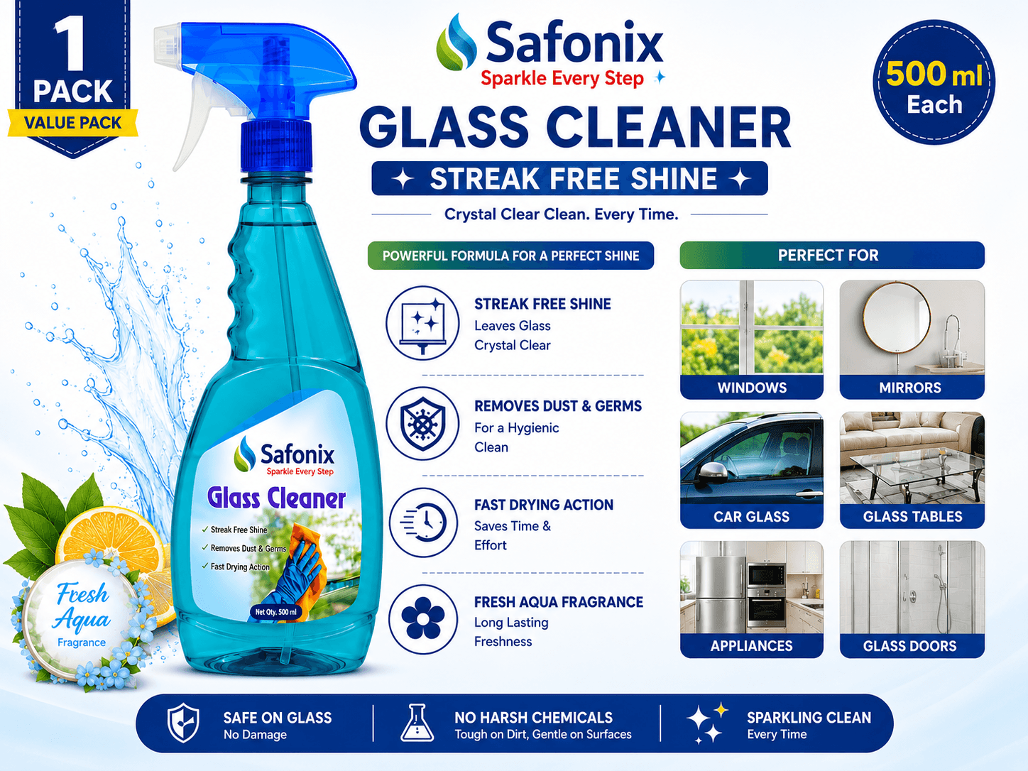 Safonix Glass Cleaner Liquid Spray Bottle | Pack Of 2 thumbnail 3