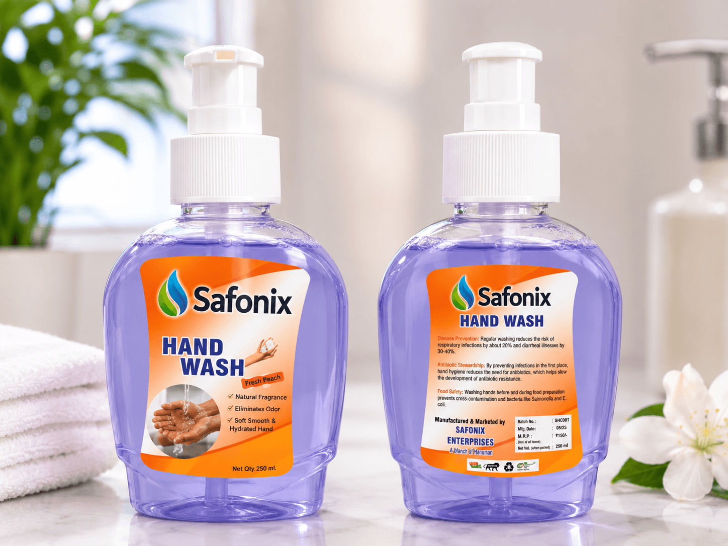 Safonix Hand Wash | Fresh Peach Fragrance |  250 ML Pack Of 2 thumbnail 2