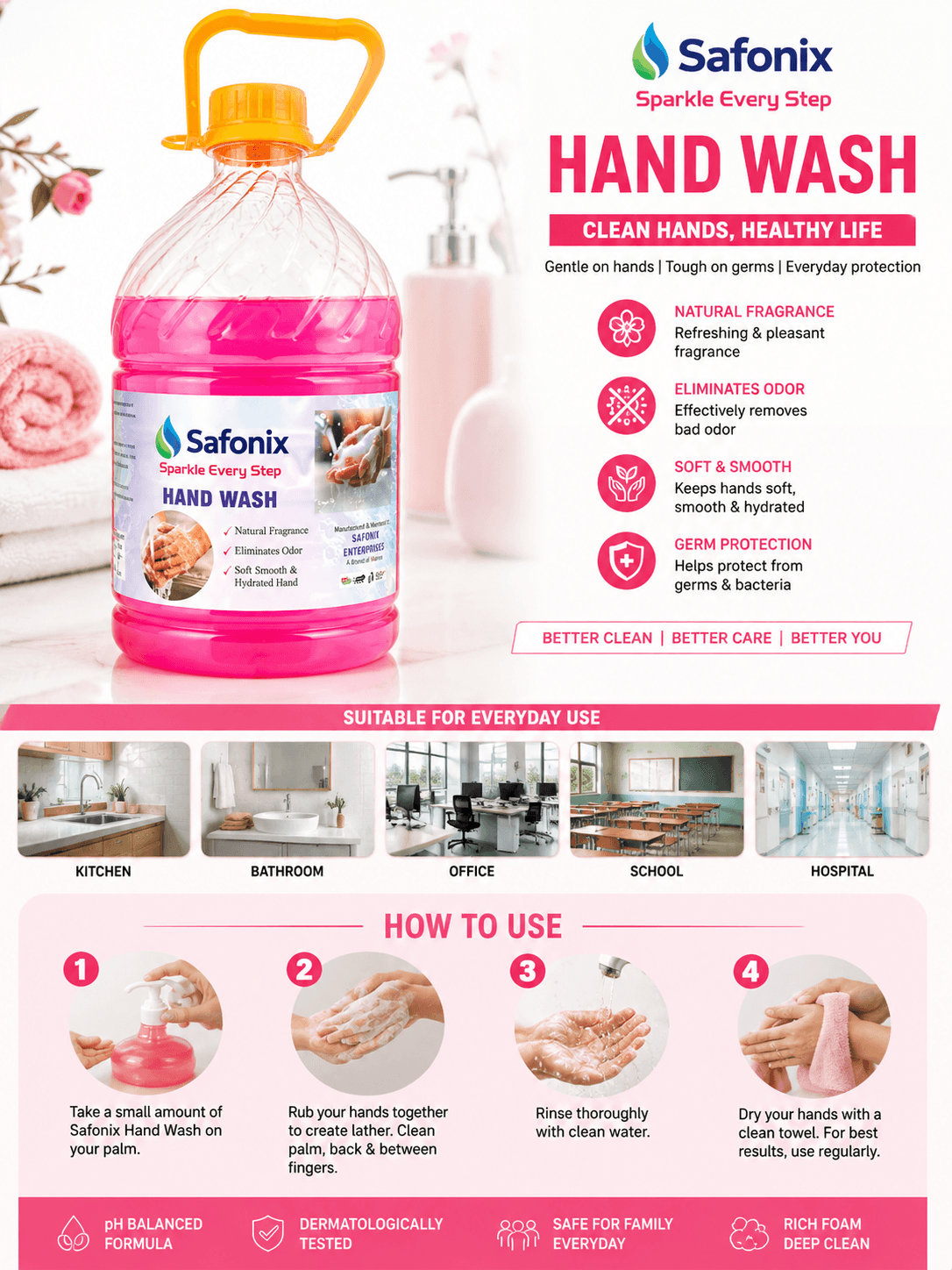 Safonix Hand Wash Liquid 5 Litre Jar thumbnail 2