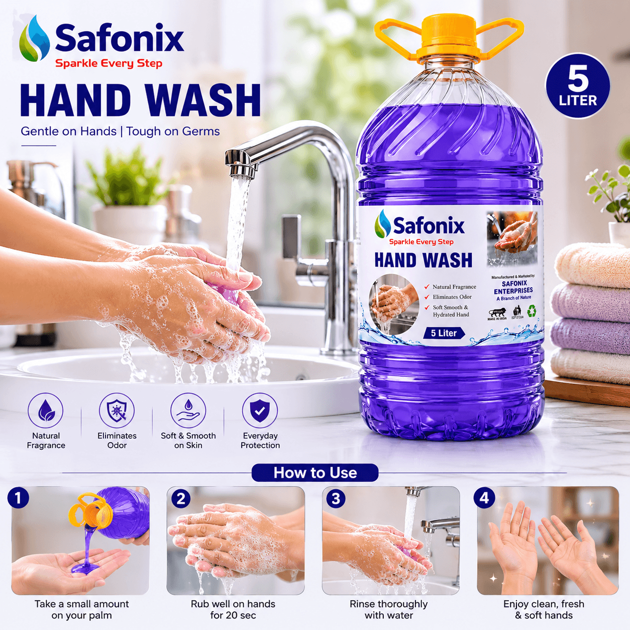 Safonix Hand Wash Liquid 5 Litre Jar thumbnail 3
