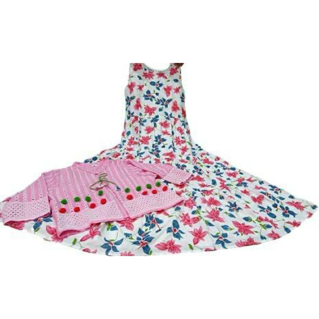 Women’S Floral Printed Maxi Dress With Pink Jacket Layer thumbnail 5