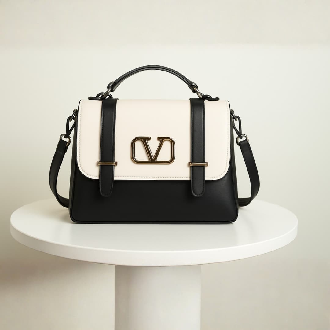 Grey Premium Contrast Flap Sling Bag for Women in Black thumbnail 7
