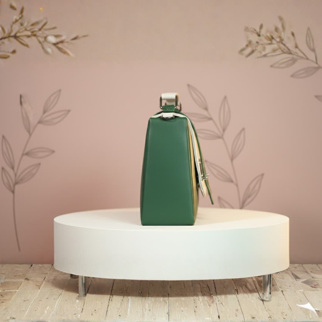Pink Premium Contrast Flap Sling Bag for Women in Green thumbnail 2